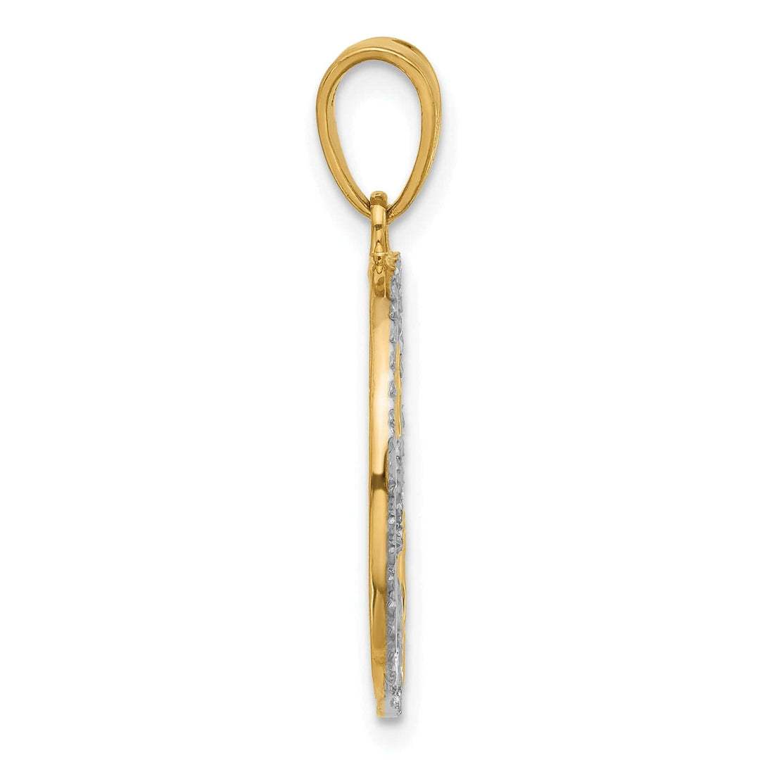 14K Two Tone Gold D.C Polished Finish Circle Stars Pendant