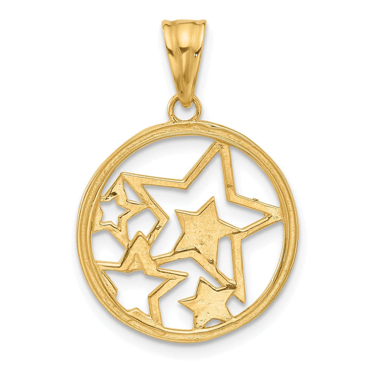 14K Two Tone Gold D.C Polished Finish Circle Stars Pendant