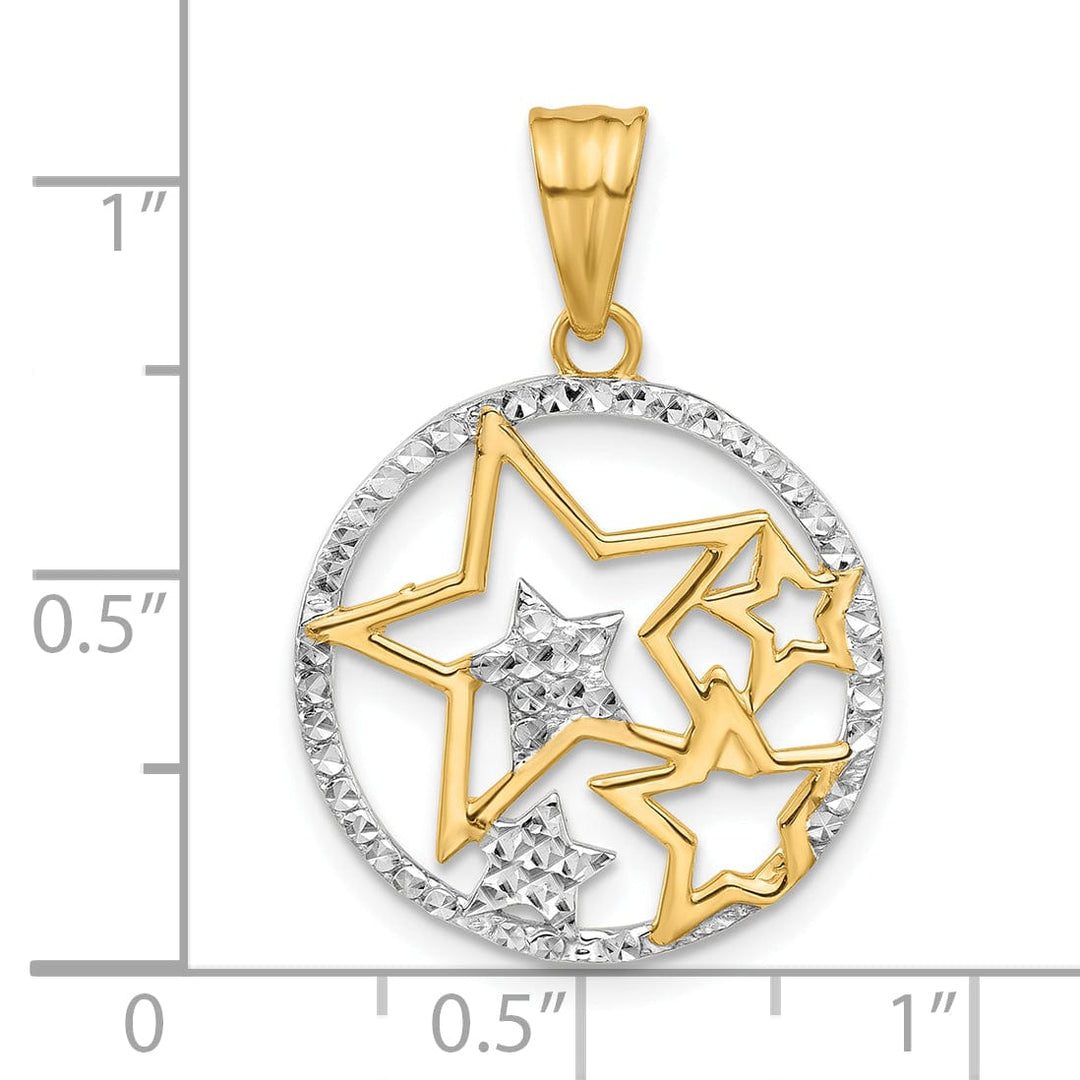 14K Two Tone Gold D.C Polished Finish Circle Stars Pendant