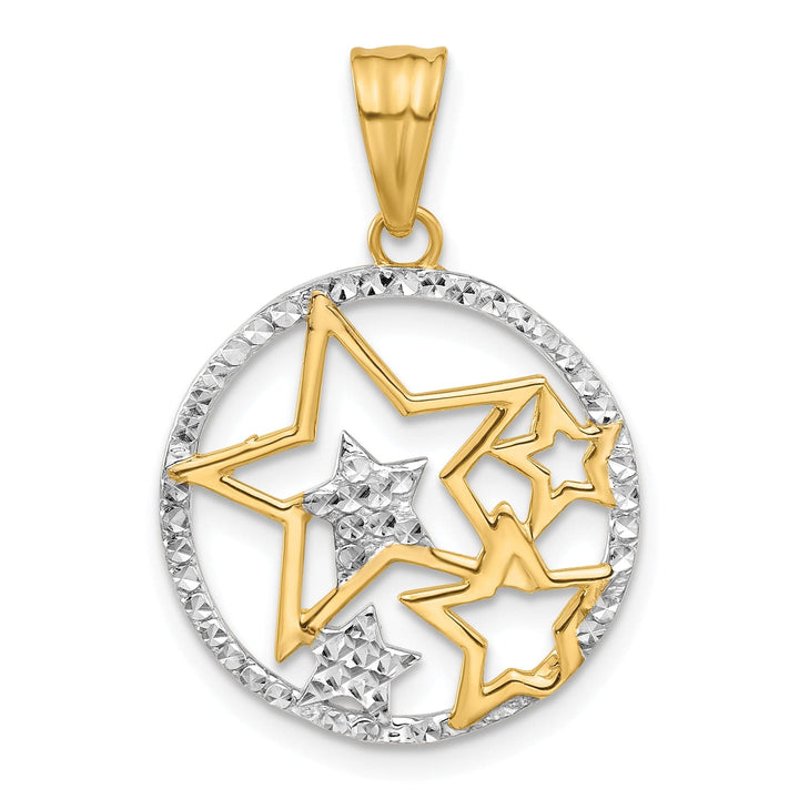 14K Two Tone Gold D.C Polished Finish Circle Stars Pendant