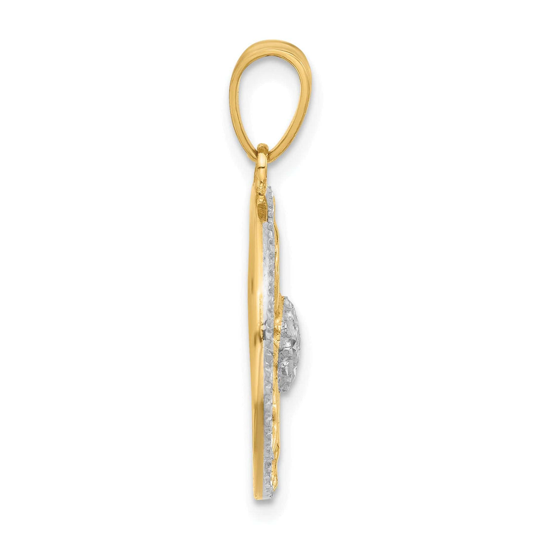 14K Two Tone Gold Solid D.C Finish Sun Pendant