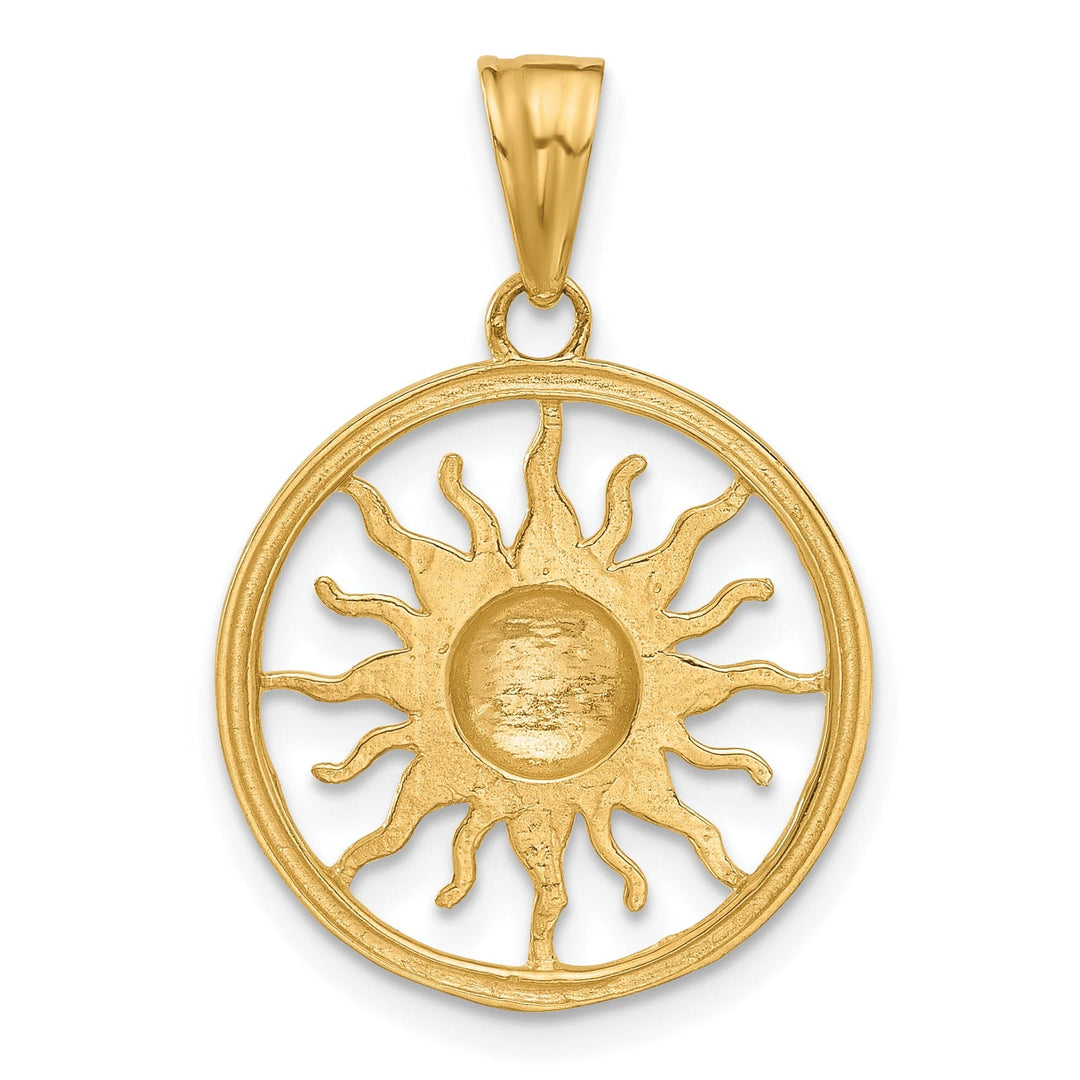 14K Two Tone Gold Solid D.C Finish Sun Pendant