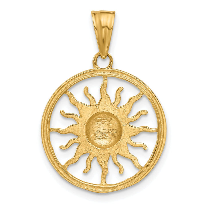 14K Two Tone Gold Solid D.C Finish Sun Pendant