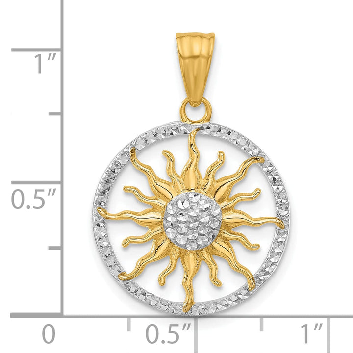 14K Two Tone Gold Solid D.C Finish Sun Pendant