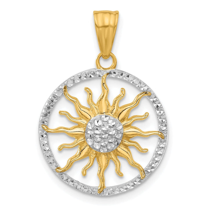 14K Two Tone Gold Solid D.C Finish Sun Pendant