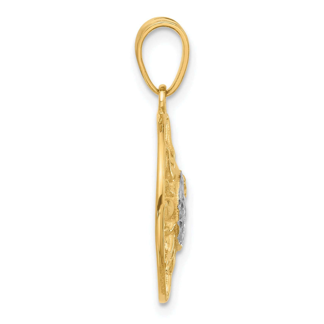 14K Two Tone Gold D.C Polished Sun Moon Stars Pendant