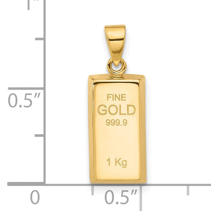 14K Yellow Gold Polished FINE GOLD Bar Pendant