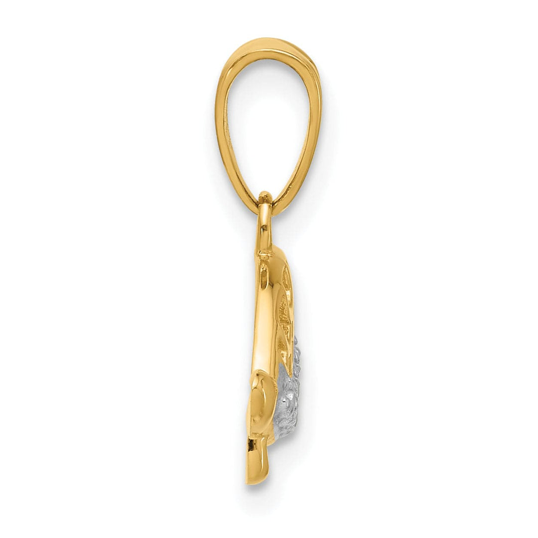 14K Two Tone Gold Polished D.C Finish Turtle Pendant