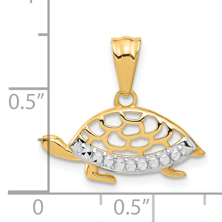 14K Two Tone Gold Polished D.C Finish Turtle Pendant