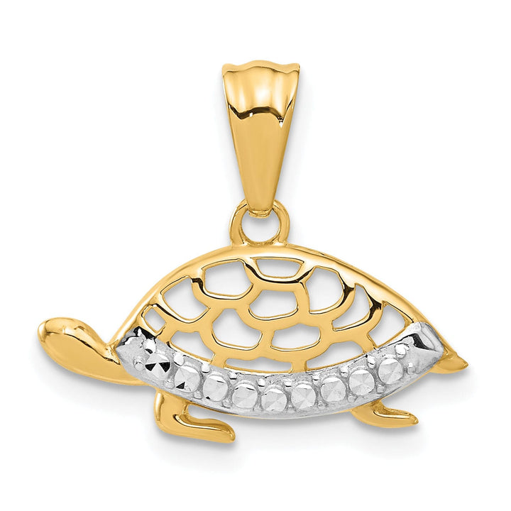 14K Two Tone Gold Polished D.C Finish Turtle Pendant
