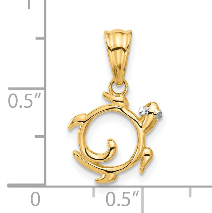 14K Yellow Gold Fancy Swirl Turtle Design Pendant