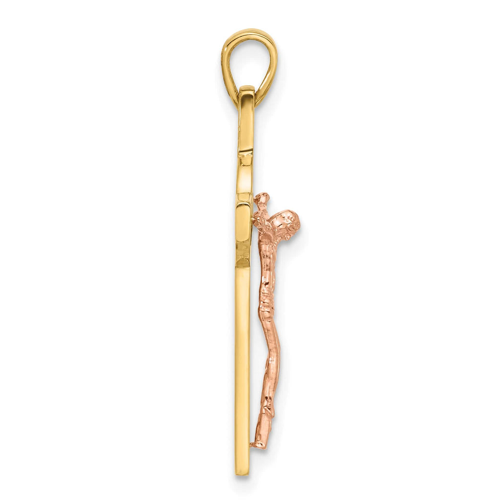 14K Two-Tone Gold Crucifix and St Benedict Pendant