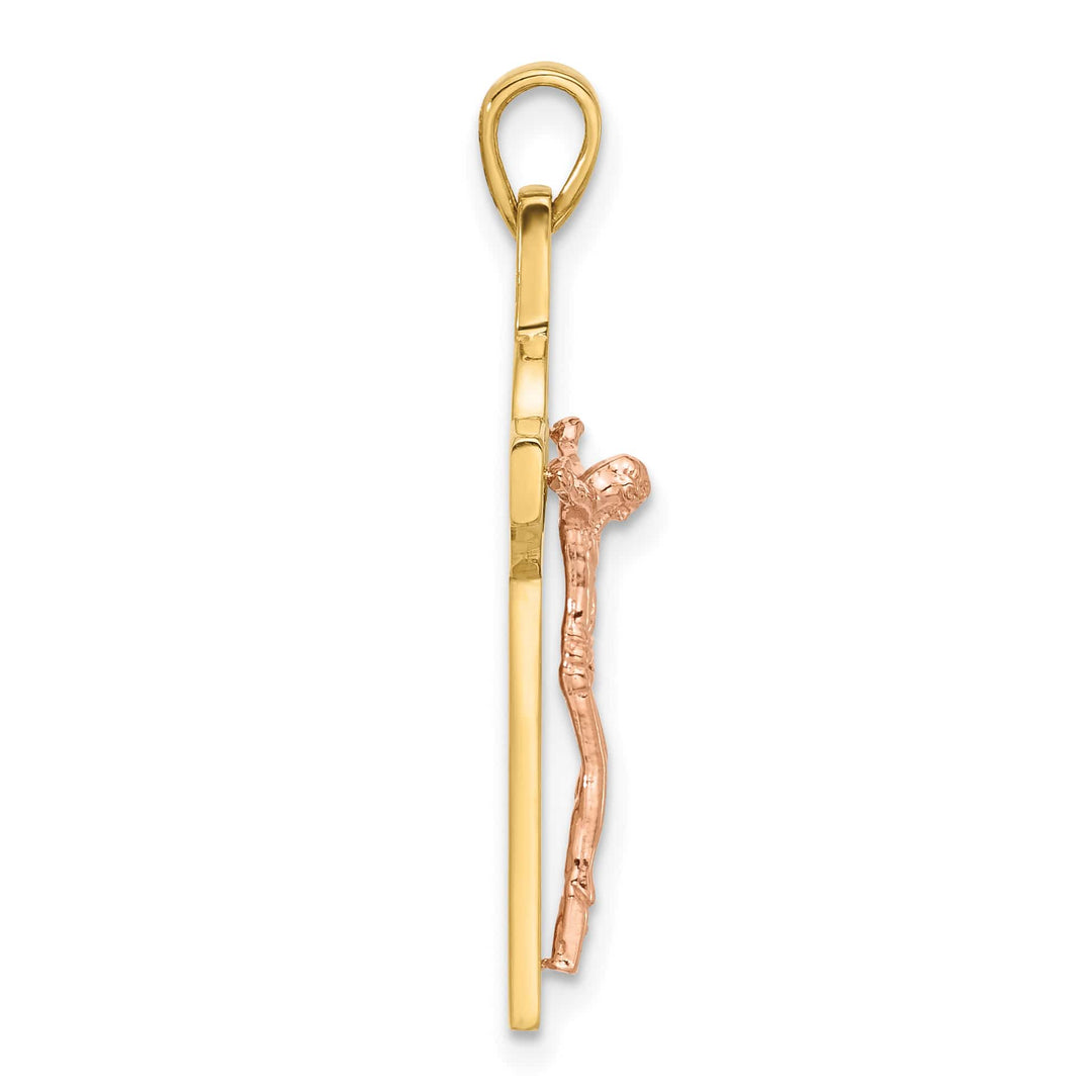 14K Two-Tone Gold Crucifix and St Benedict Pendant