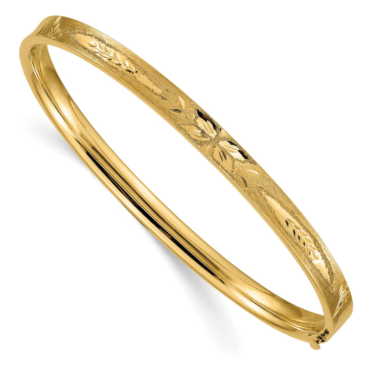 14k 3/16 Oversize Diamond-cut Concave 5.00mm Hinged Oval Bangle