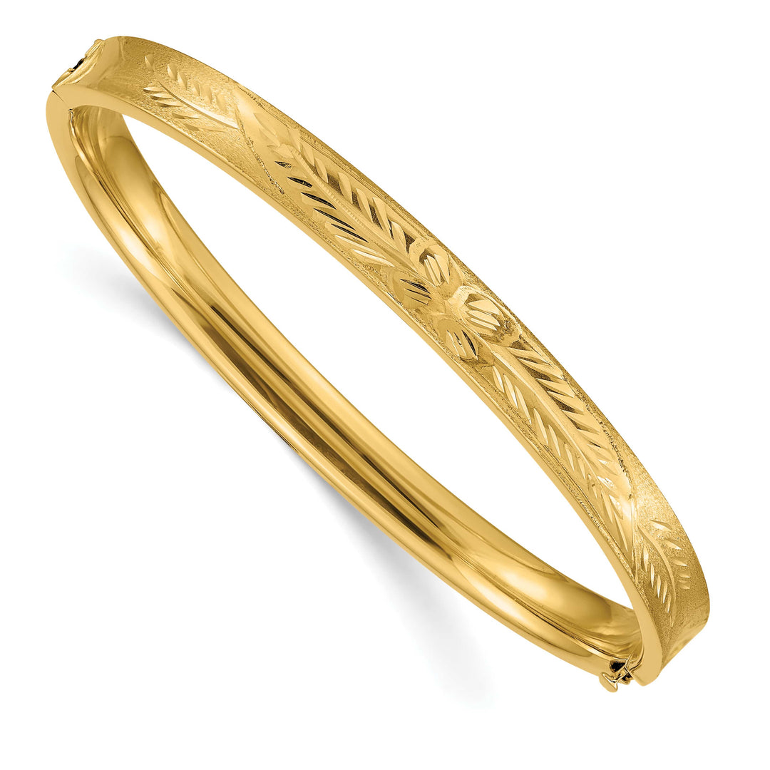 14k 4/16 Oversize Diamond-cut Concave 6.00mm Hinged Oval Bangle