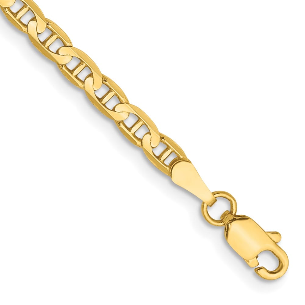 10K Yellow Gold 3 mm D.C. Concave Anchor Anklet — solid 10K yellow gold, 9 inches long, 3 mm wide, lobster clasp, 3.39 g