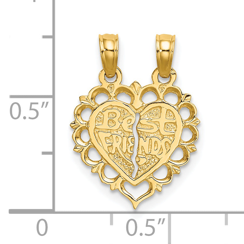 14k Yellow Gold Polished BEST FRIEND 2 Piece Break-Apart Heart Charm