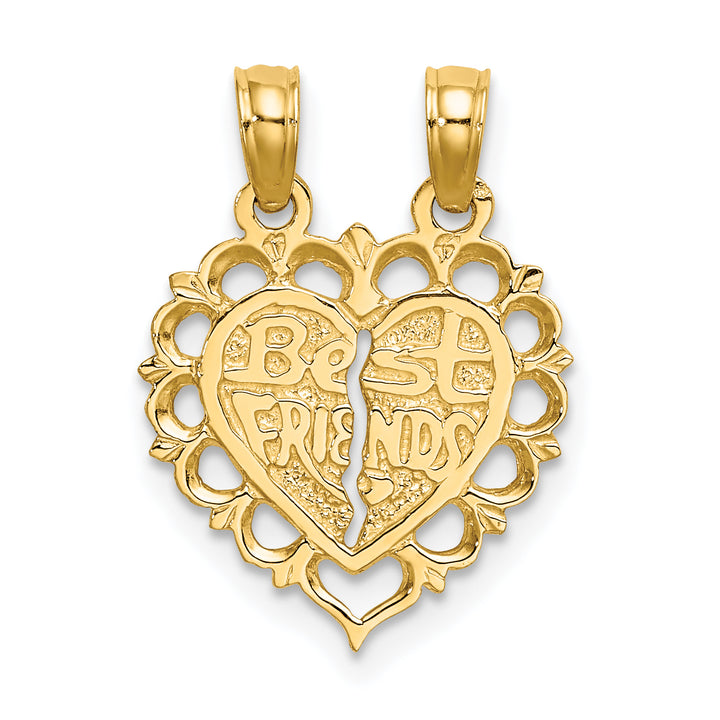 14k Yellow Gold Polished BEST FRIEND 2 Piece Break-Apart Heart Charm