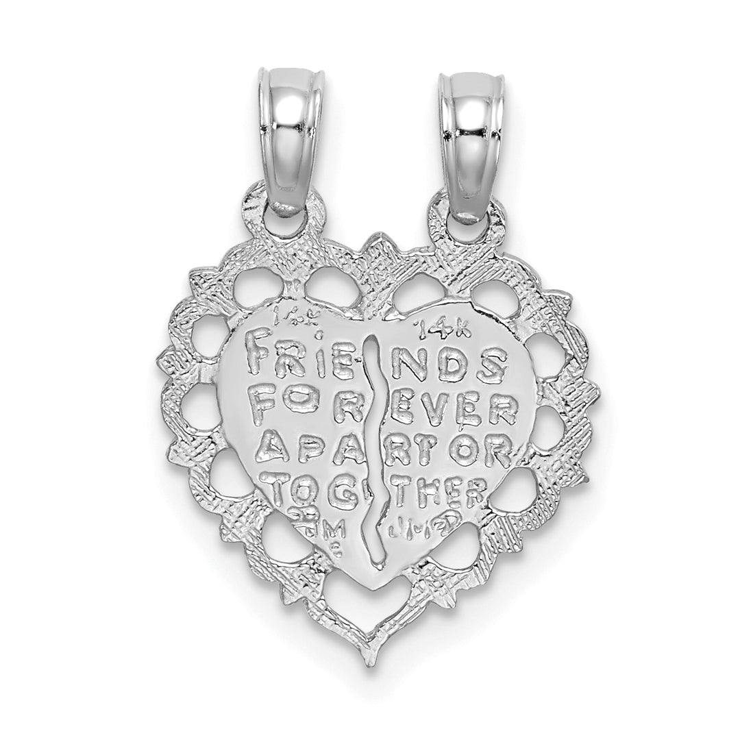 14k White Gold BEST FRIEND 2 Piece Break-Apart Heart Charm Pendant