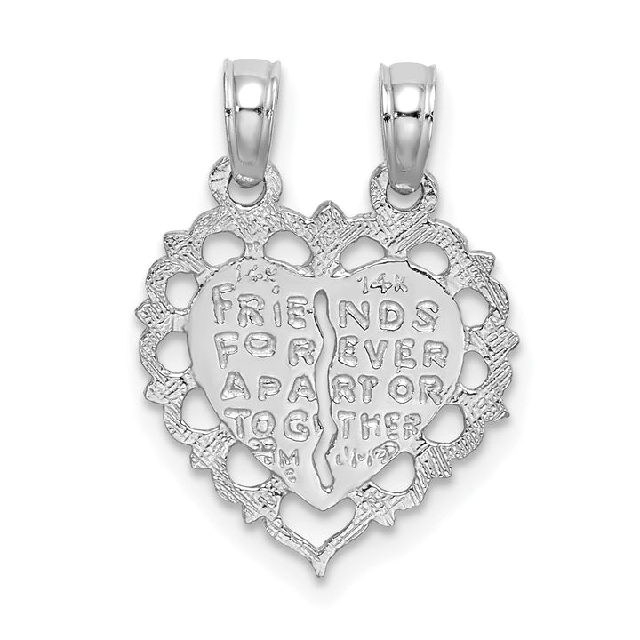 14k White Gold BEST FRIEND 2 Piece Break-Apart Heart Charm Pendant