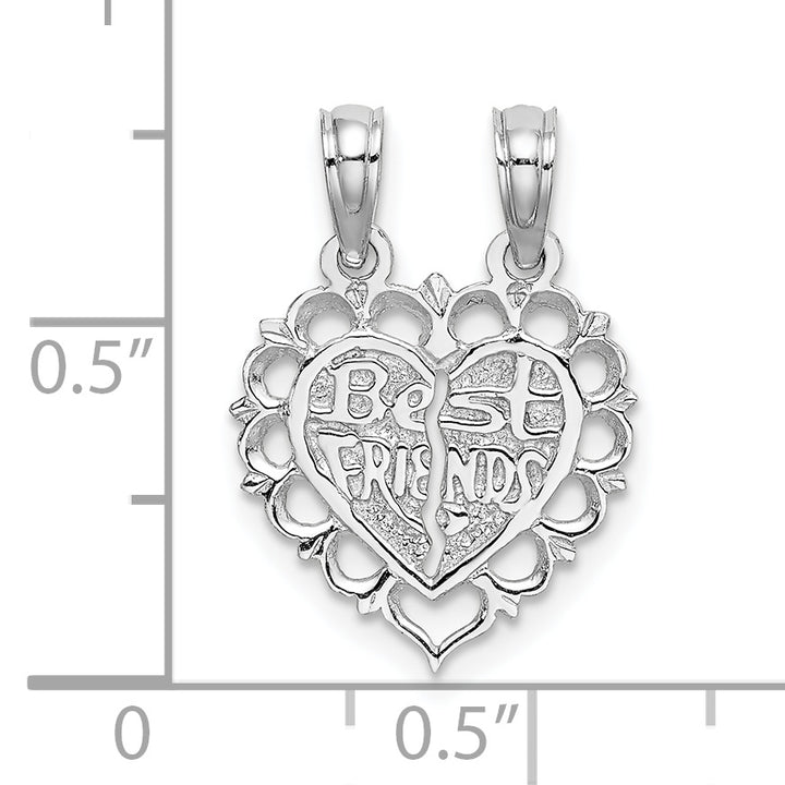 14k White Gold BEST FRIEND 2 Piece Break-Apart Heart Charm Pendant