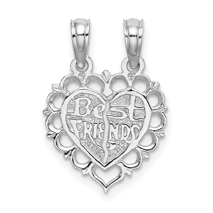 14k White Gold BEST FRIEND 2 Piece Break-Apart Heart Charm Pendant