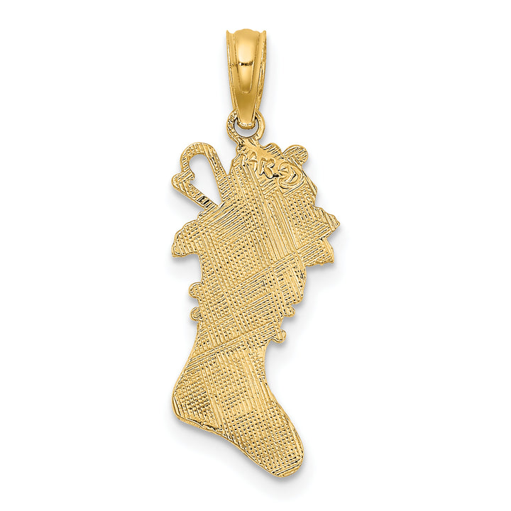 14k Yellow Gold Polished Christmas Stocking Charm Pendant