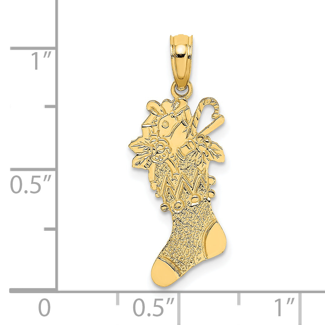 14k Yellow Gold Polished Christmas Stocking Charm Pendant