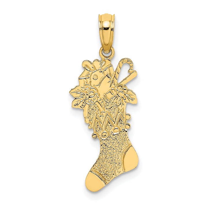 14k Yellow Gold Polished Christmas Stocking Charm Pendant