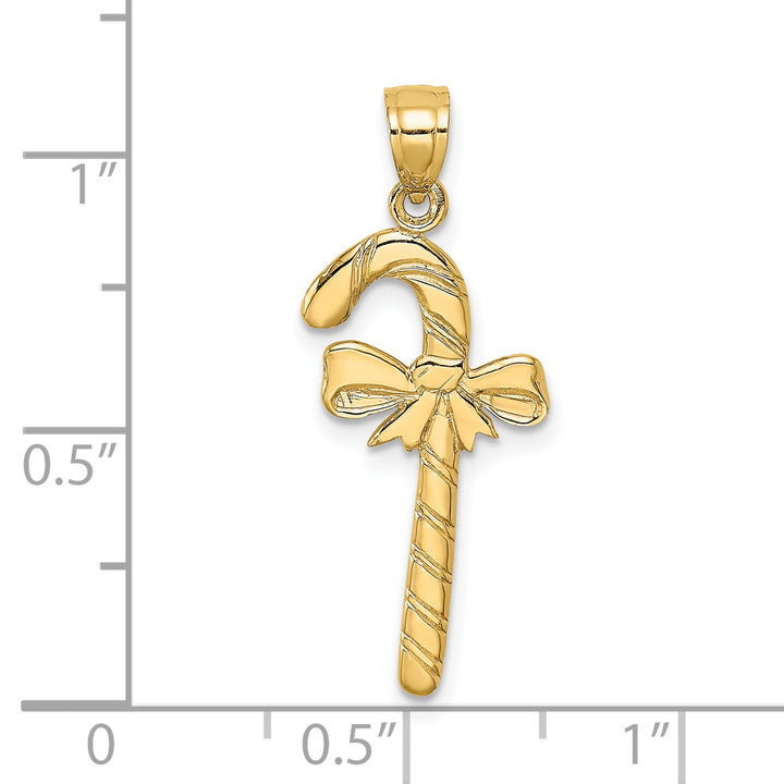 14k  Yellow Gold Solid Polished Candy Cane Charm Pendant