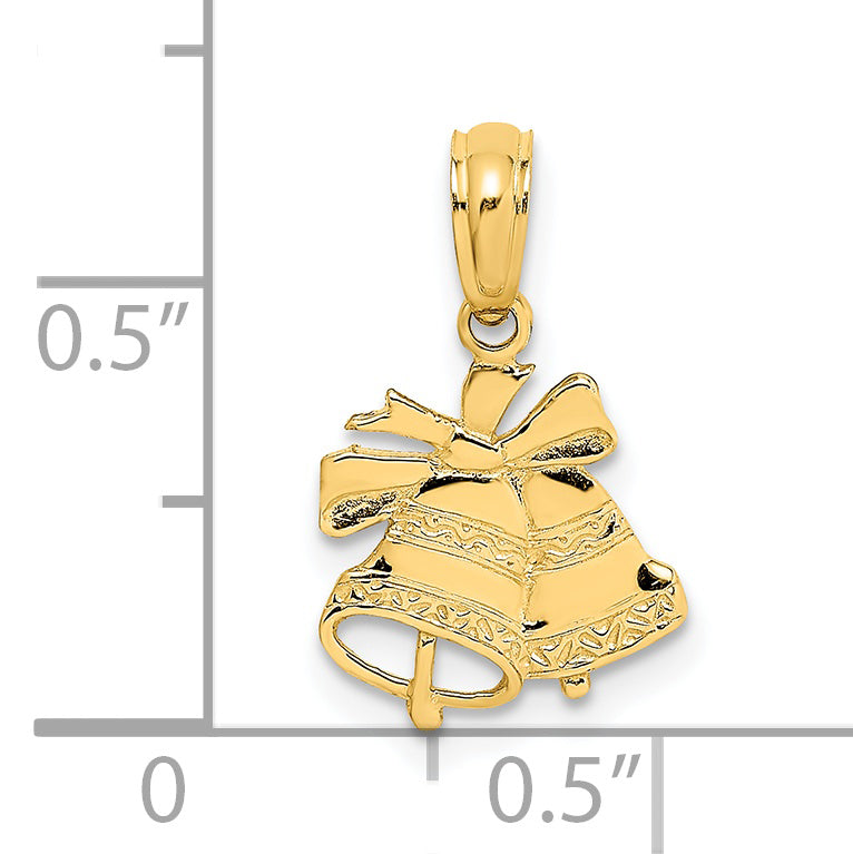 14k Yellow Gold Polished Christmas Bells Charm Pendant.