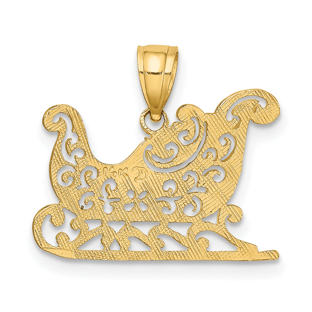 14k Yellow Gold Polished Filigree Sleigh Charm Pendant