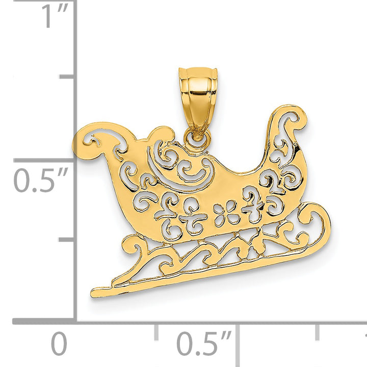 14k Yellow Gold Polished Filigree Sleigh Charm Pendant