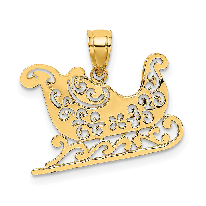 14k Yellow Gold Polished Filigree Sleigh Charm Pendant