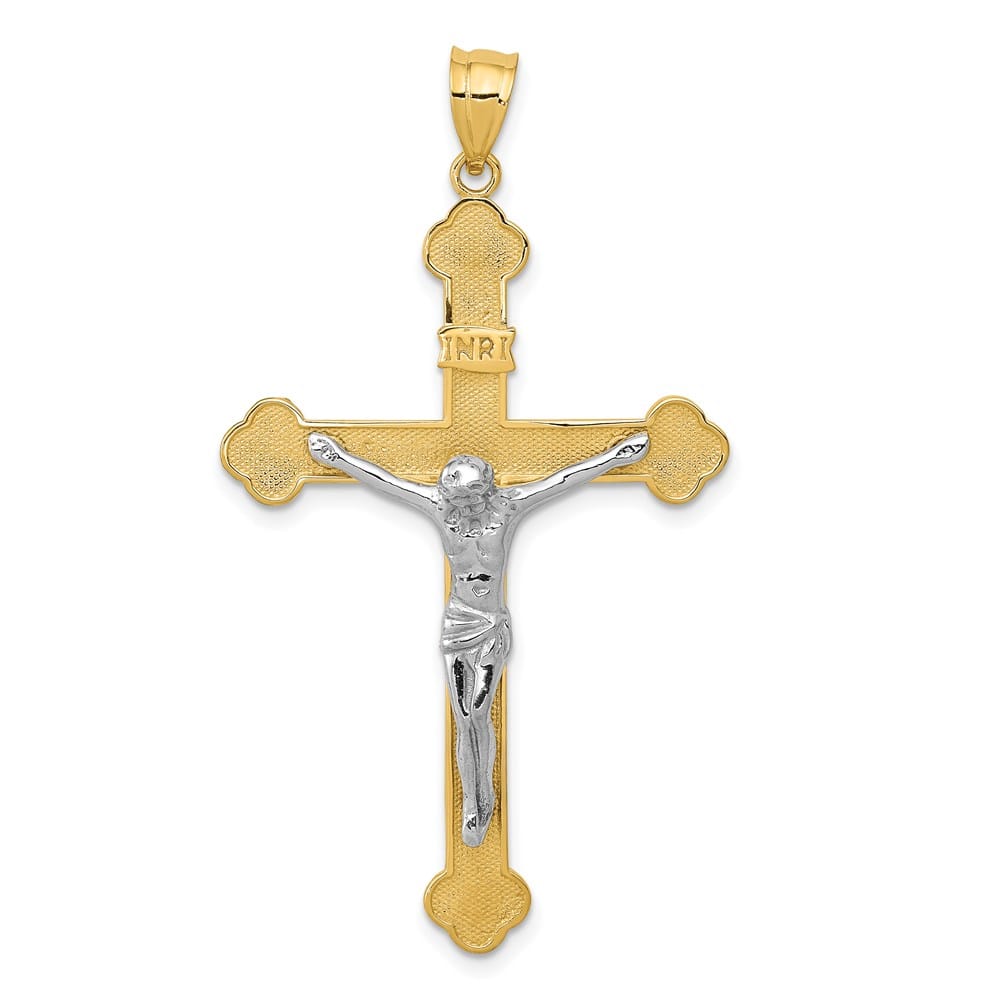 14K Two-Tone Gold INRI Crucifix Pendant 50x28mm