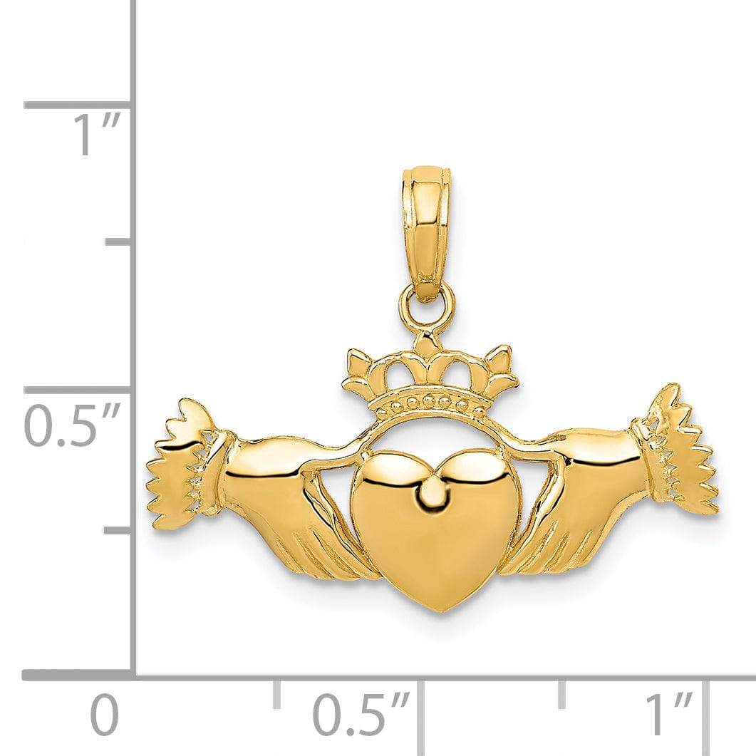 14k Yellow Gold Polished Finish Claddagh Pendant