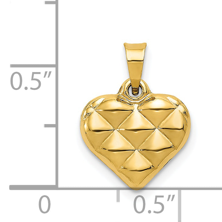 14k Yellow Gold Polished Textured 3-D Heart Pendant