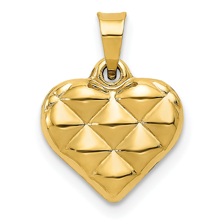 14k Yellow Gold Polished Textured 3-D Heart Pendant