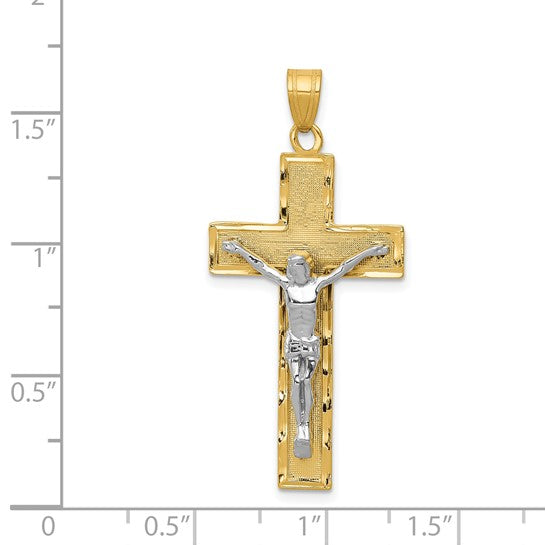 14k Two-tone Gold Cut Crucifix Pendant