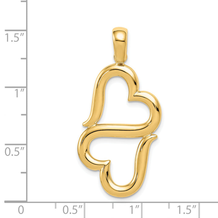 14k Yellow Gold Polished Connected Double Hearts Pendant