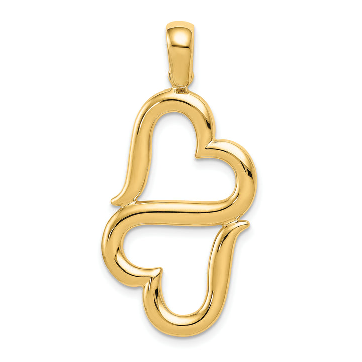 14k Yellow Gold Polished Connected Double Hearts Pendant