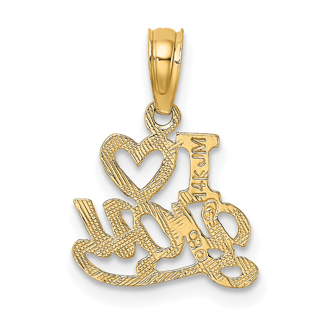 14k Yellow Gold Polished Textured Finish I HEART YOU Pendant