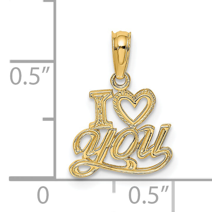 14k Yellow Gold Polished Textured Finish I HEART YOU Pendant