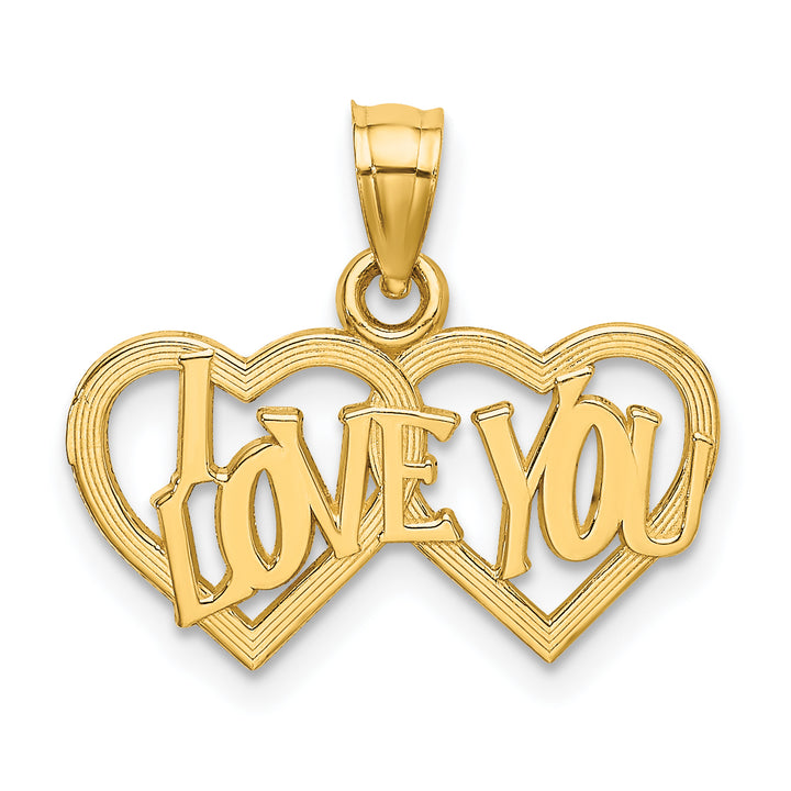 14k Yellow Gold I LOVE YOU Double Heart Pendant