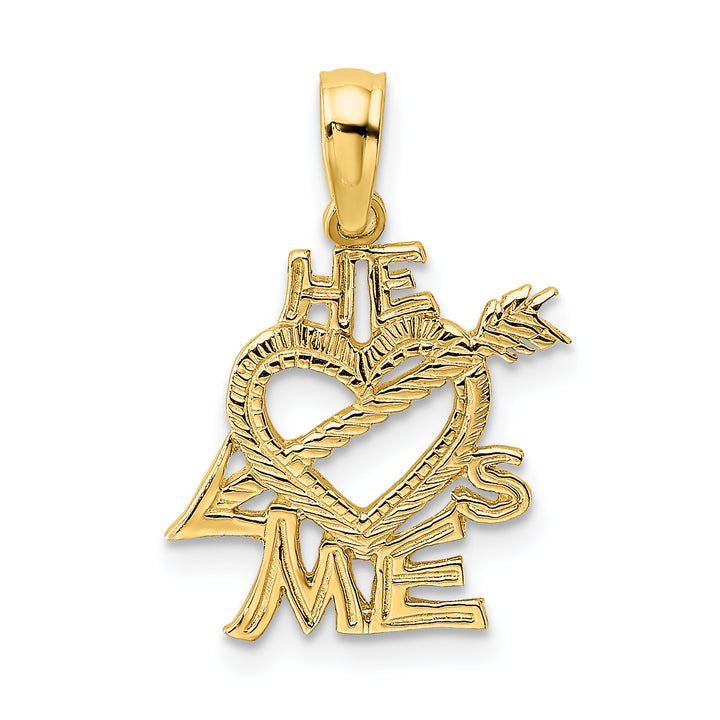 14k Yellow Gold HE LOVES ME Heart Design Pendant