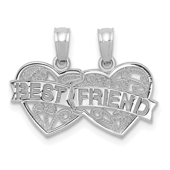 14K White Gold BEST FRIEND Breakable Double Hearts Pendant