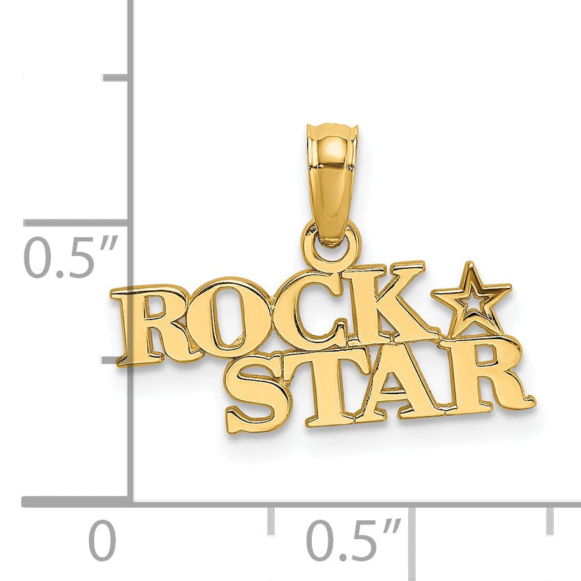 14K Yellow Gold Polished Finish ROCK STAR Charm Pendant