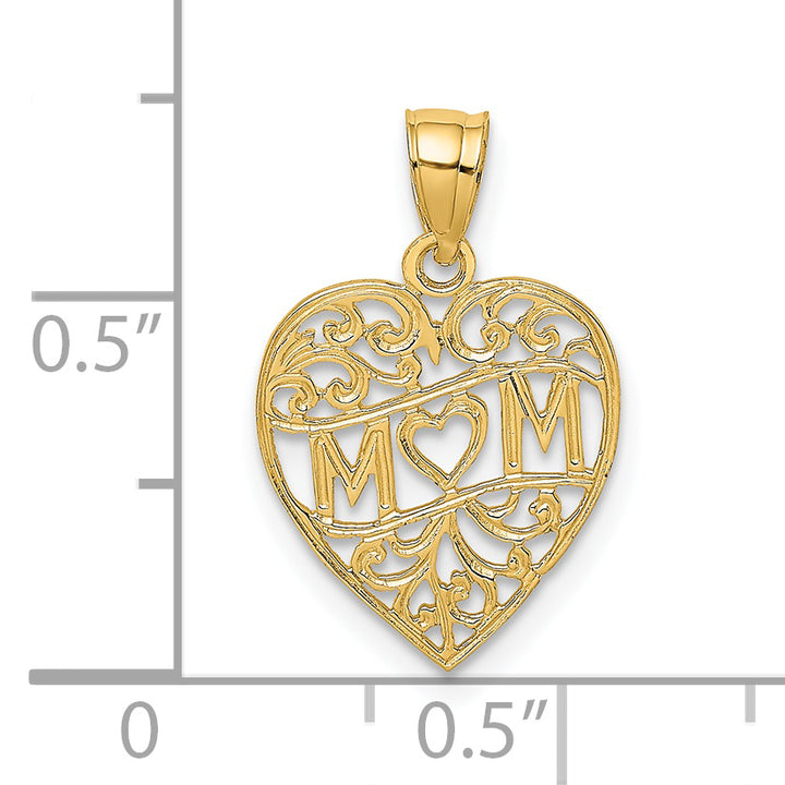 14k Yellow Gold MOM in Heart Charm Pendant