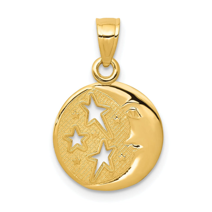 14k Yellow Gold Moon with Three Stars Design Pendant