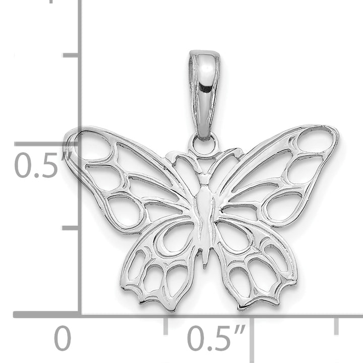 14k White Gold Polished Butterfly Cut Out Wing Design Pendant